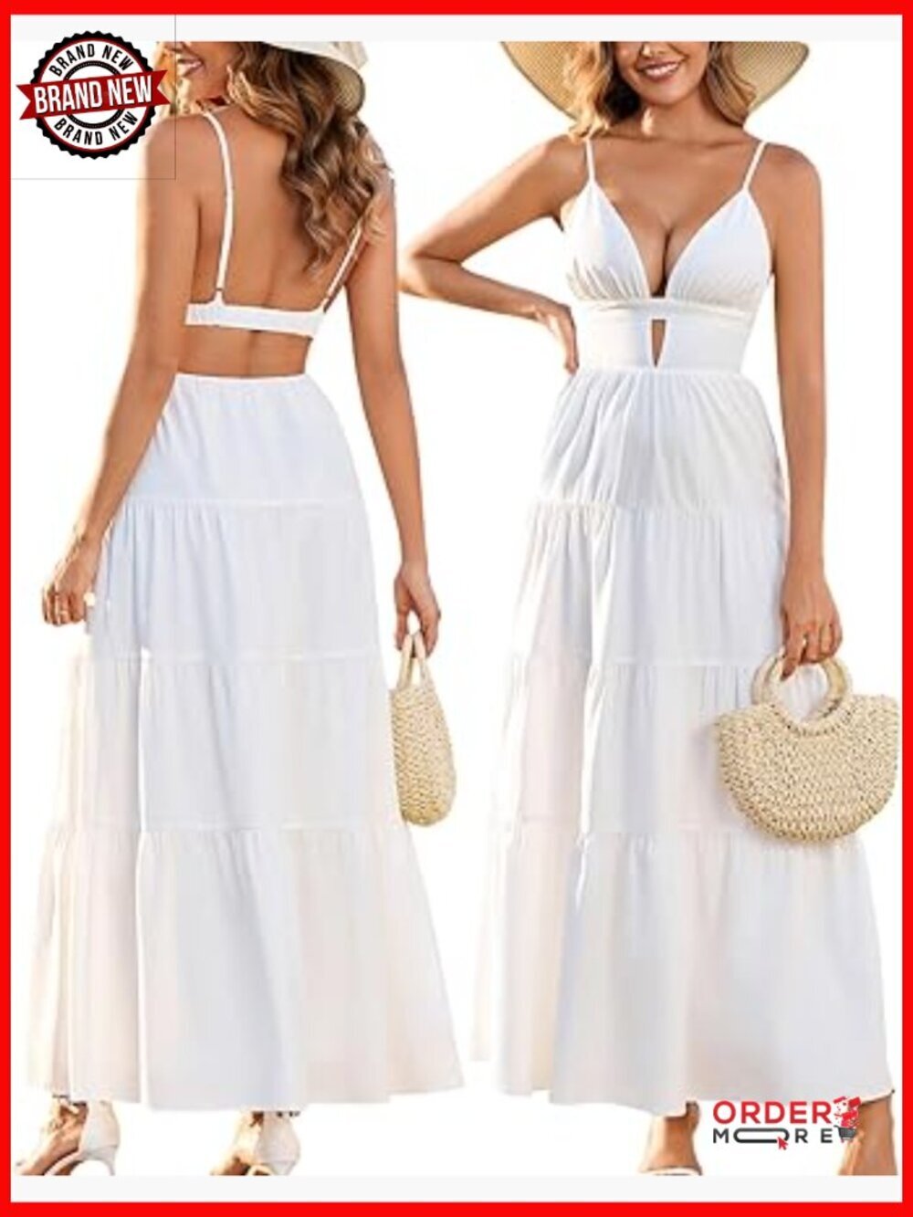 Floral Maxi Dress Spaghetti Straps V-Neck Flowy Beach Cutout Backless Summer